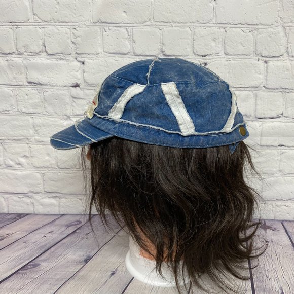 Distressed Hat Army Cap Women Adjustable Blue New FOUNDLAND The Rock Patch Work - Picture 2 of 10